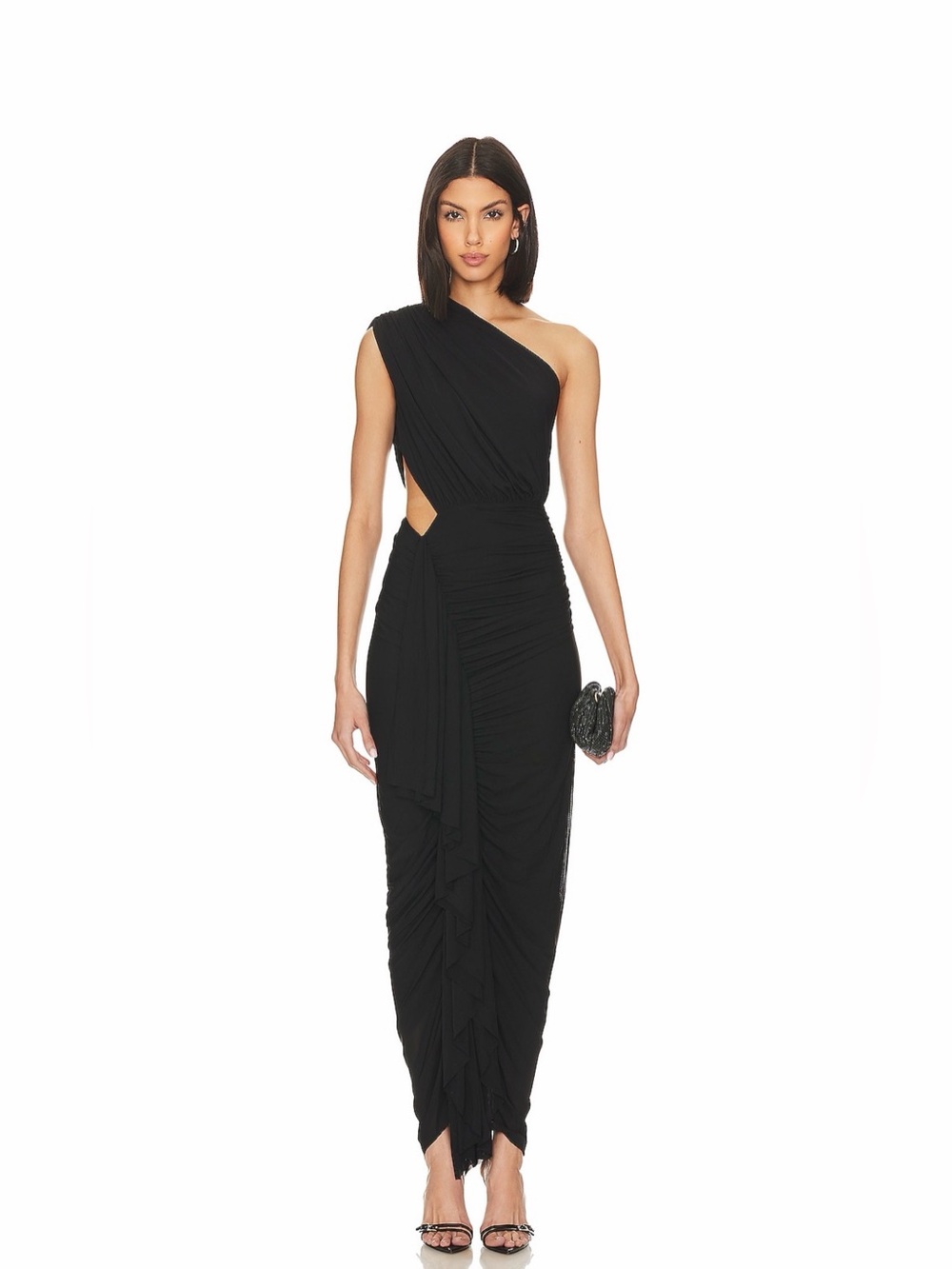 Superdown Juliet Midi Dress One-Shoulder Black Ruched